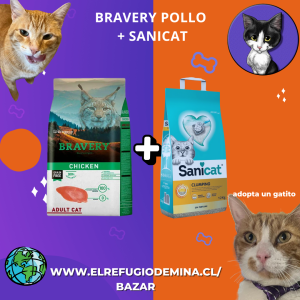 Bravery adulto pollo 7 kg + sanicat 12 kg