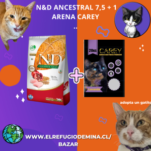 14F promo N&D granos ancestrales adulto 7,5 kg + 1 arena carey